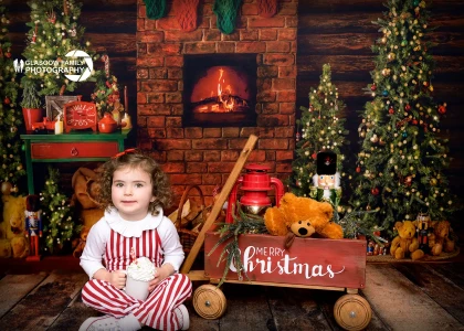 glasgow christmas photography fireplace cart girl