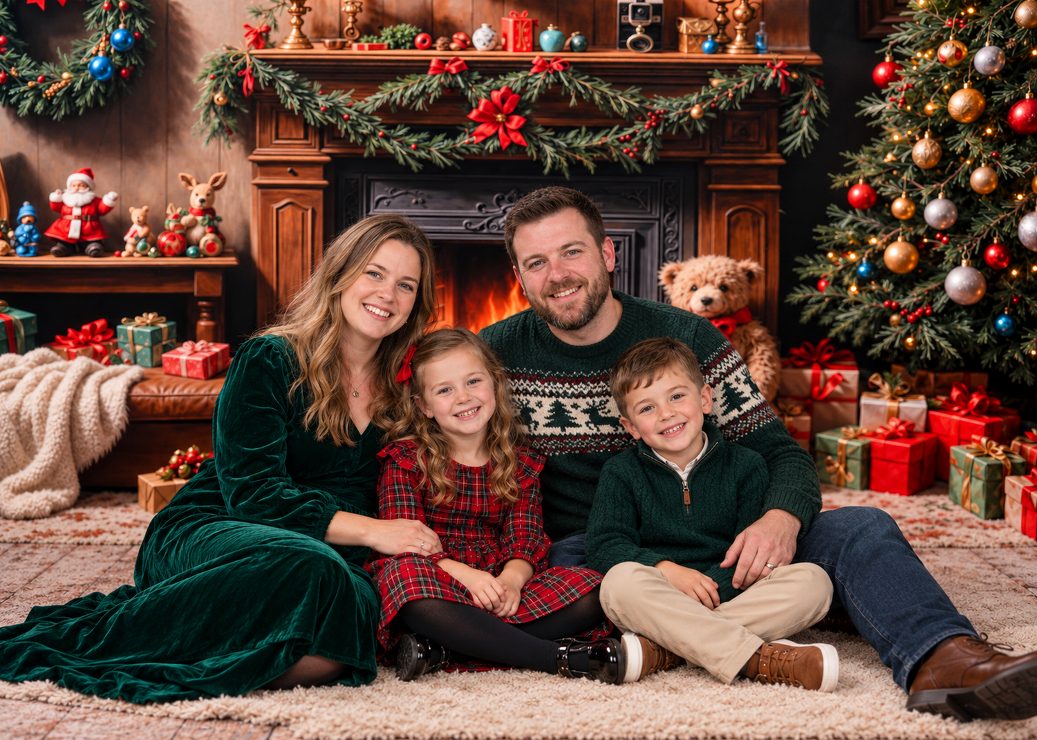 Christmas by the Fireside | Glasgow Family Photography Christmas family photoshoot in Glasgow – festive family portrait by Glasgow Family Photography
